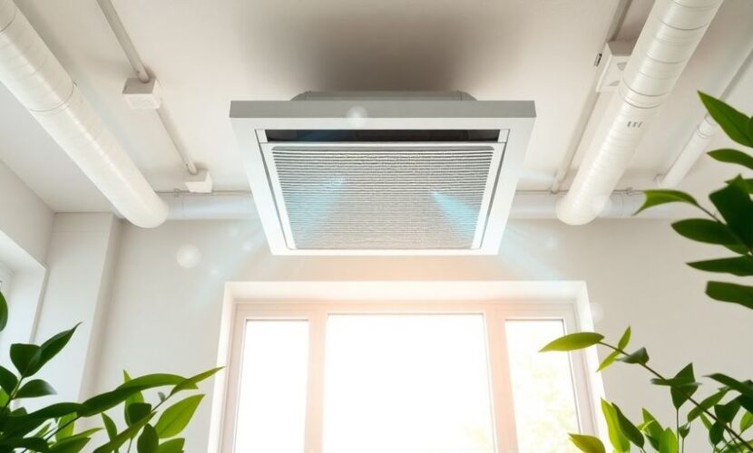 Système de ventilation moderne avec des plantes d'intérieur.