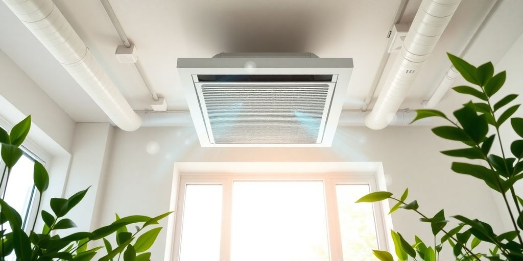 Système de ventilation moderne avec des plantes d'intérieur.