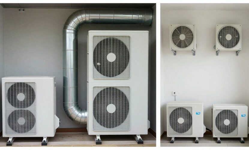 Systèmes de ventilation centralisée et décentralisée côte à côte.